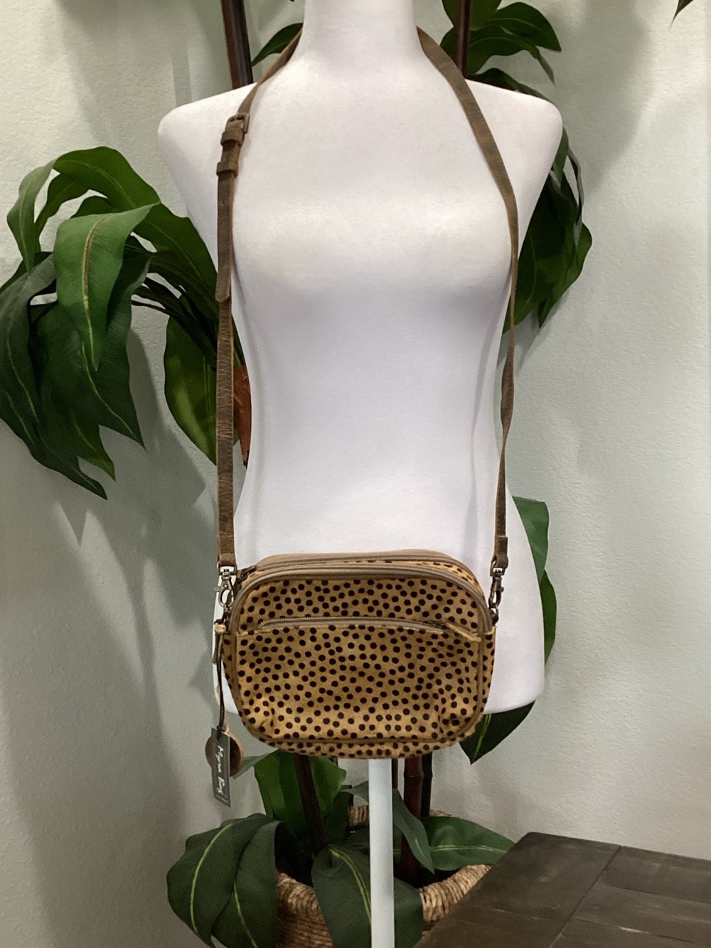 Myra Brown Suede Polka‎ Dot Crossbody Bag